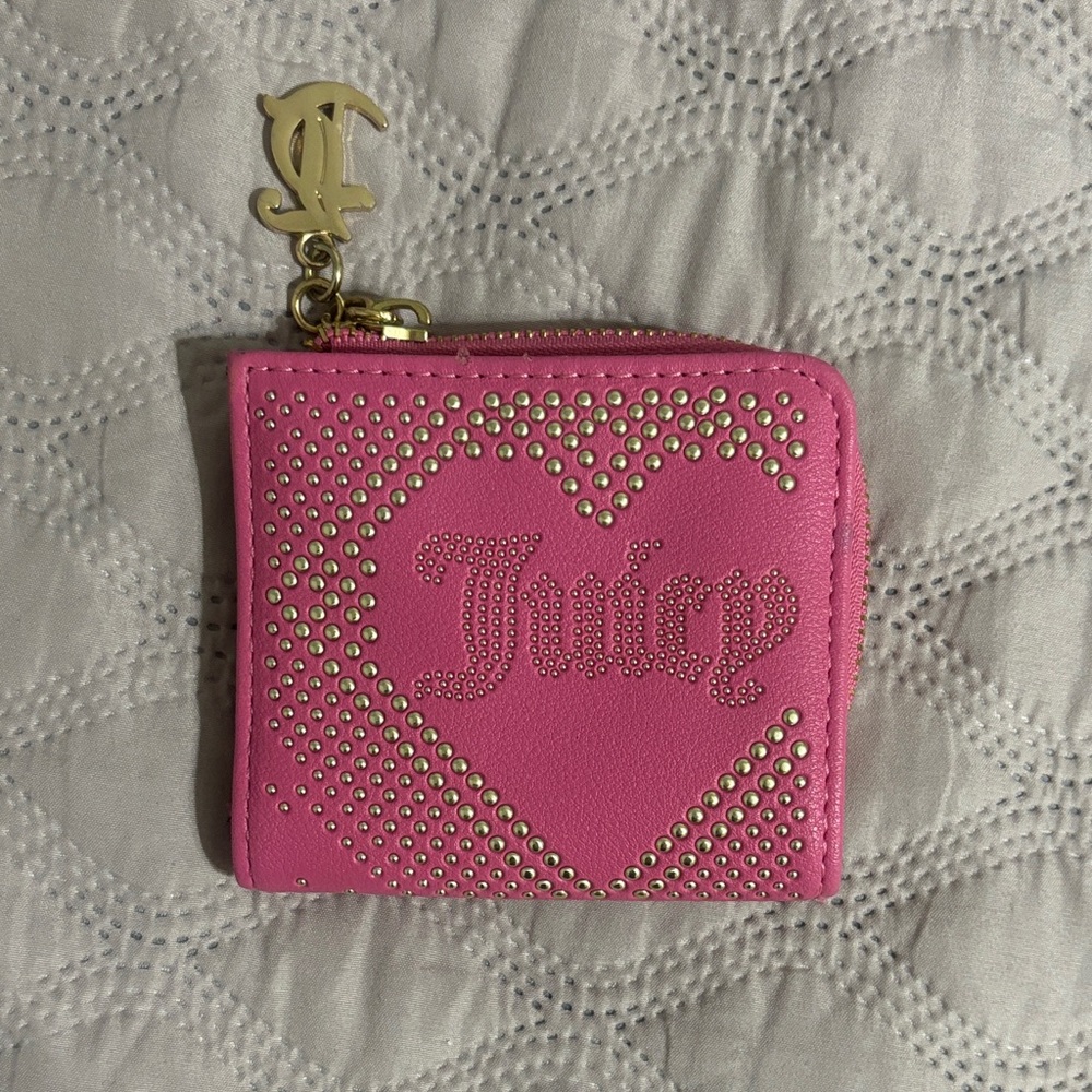 Juicy Couture Pink Heart Wallet with Gold Accents